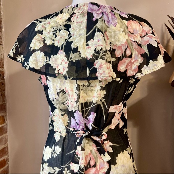 Vintage Floral Sheer Black Maxi Dress -Size 12 -DR08 - Picture 8 of 11